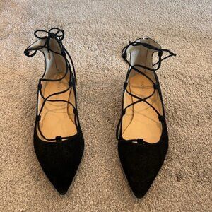 Ivanka Trump, Black Ankle Strap Flats, Size 7.5
